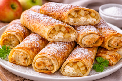 Трубочки: заворачиваю яблоки и творог в лаваш и жарю. Десерт за 10 минут, который исчезает быстрее пирожков