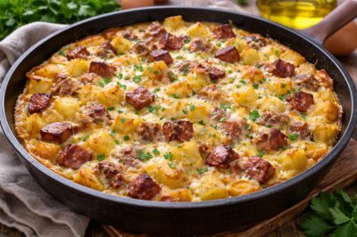 Когда надоела яичница &mdash; готовлю этот сытный завтрак из картошки, колбасы и яиц. Получается как из деревенской печи, а готовится проще некуда